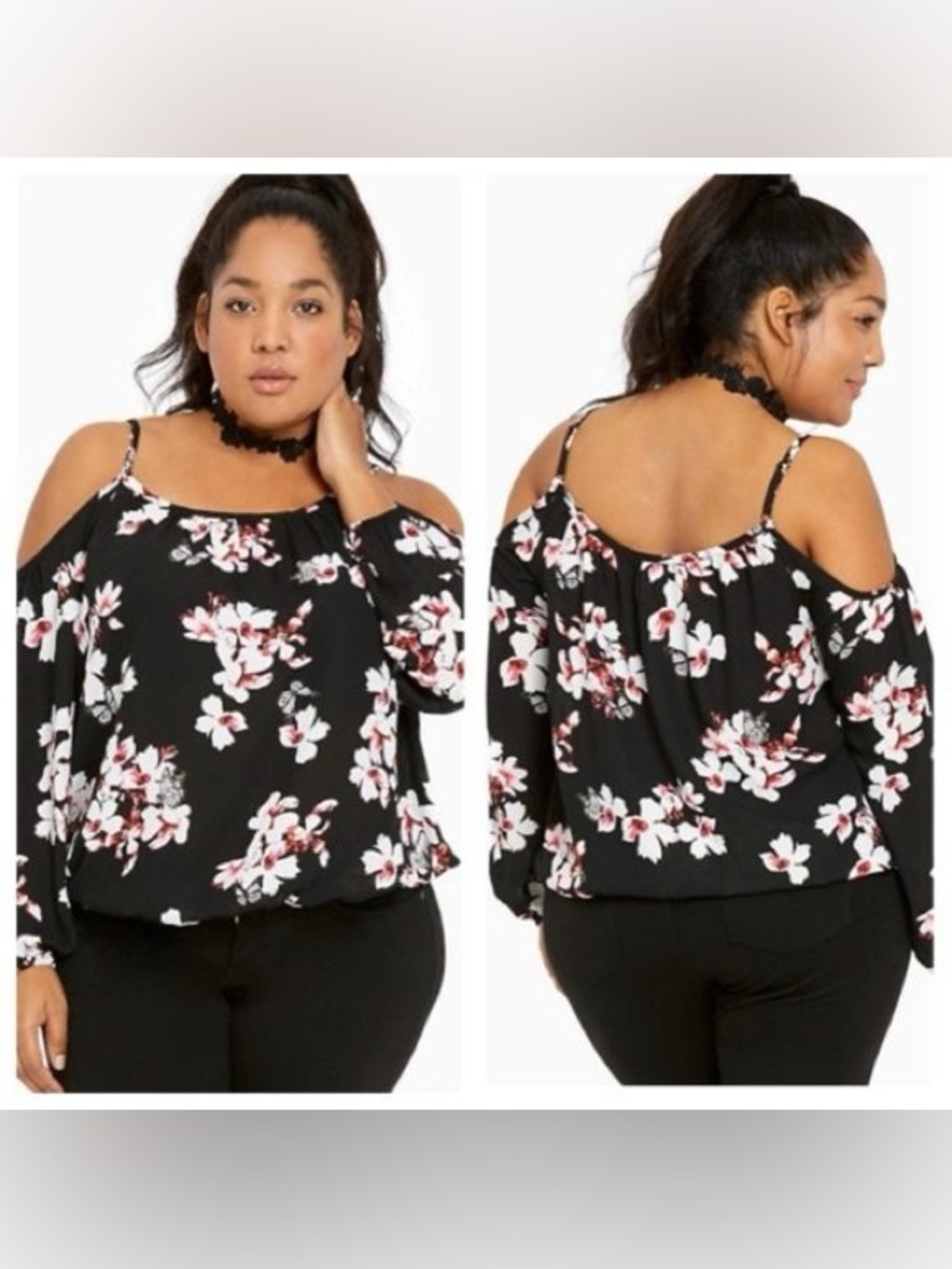 Torrid Floral Print Georgette Cold Shoulder Top Plus Women’s Sz 3 / 3X NEW 22 24